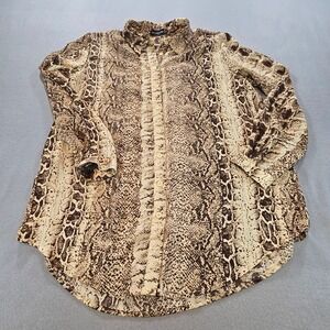 PrettyLittleThing Button Down Shirt Womens 6 Tan Snakeskin Animal Print Blouse